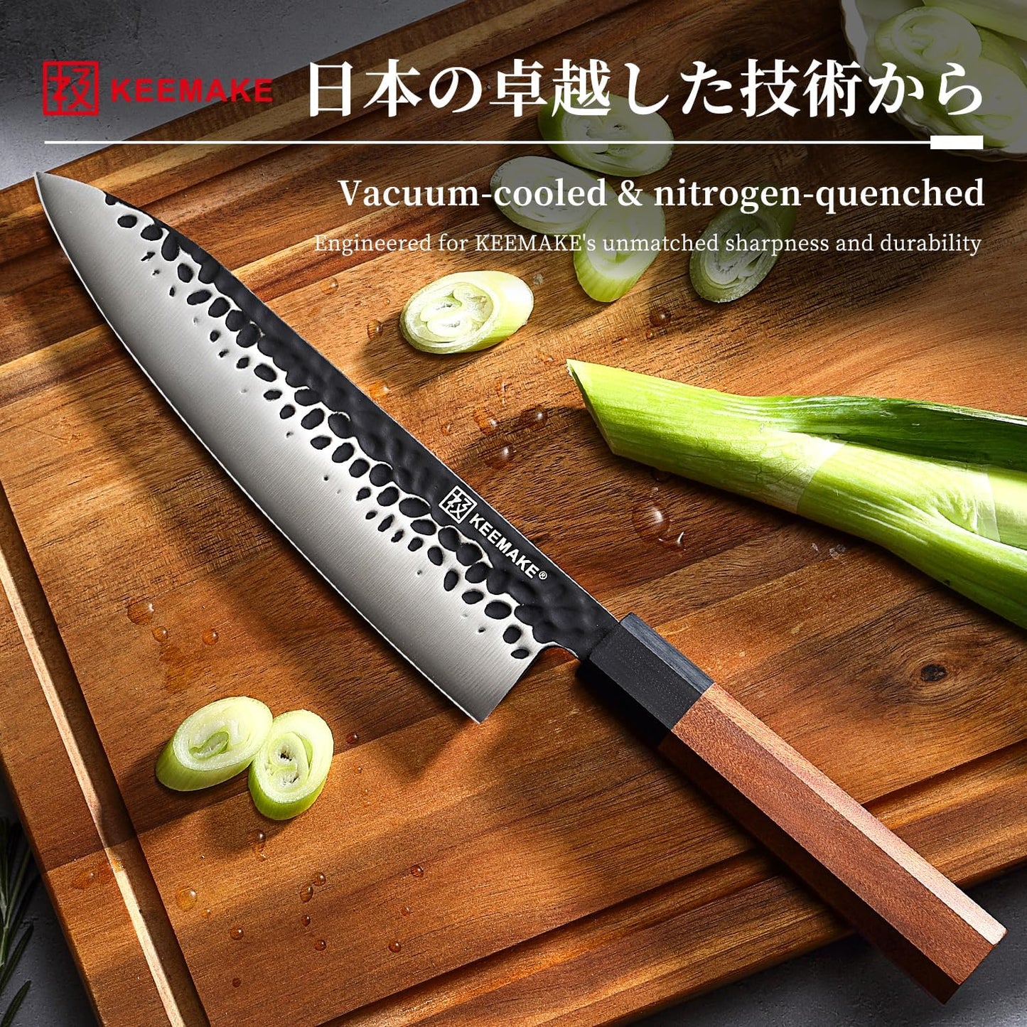 KEEMAKE Japanese Gyuto Chef Knife - 8 inch Professional Kitchen Knife with 440C High Carbon Steel Blade, Sharp Cutting Knives Rosewood Handle for Home Cooking and Restaurant