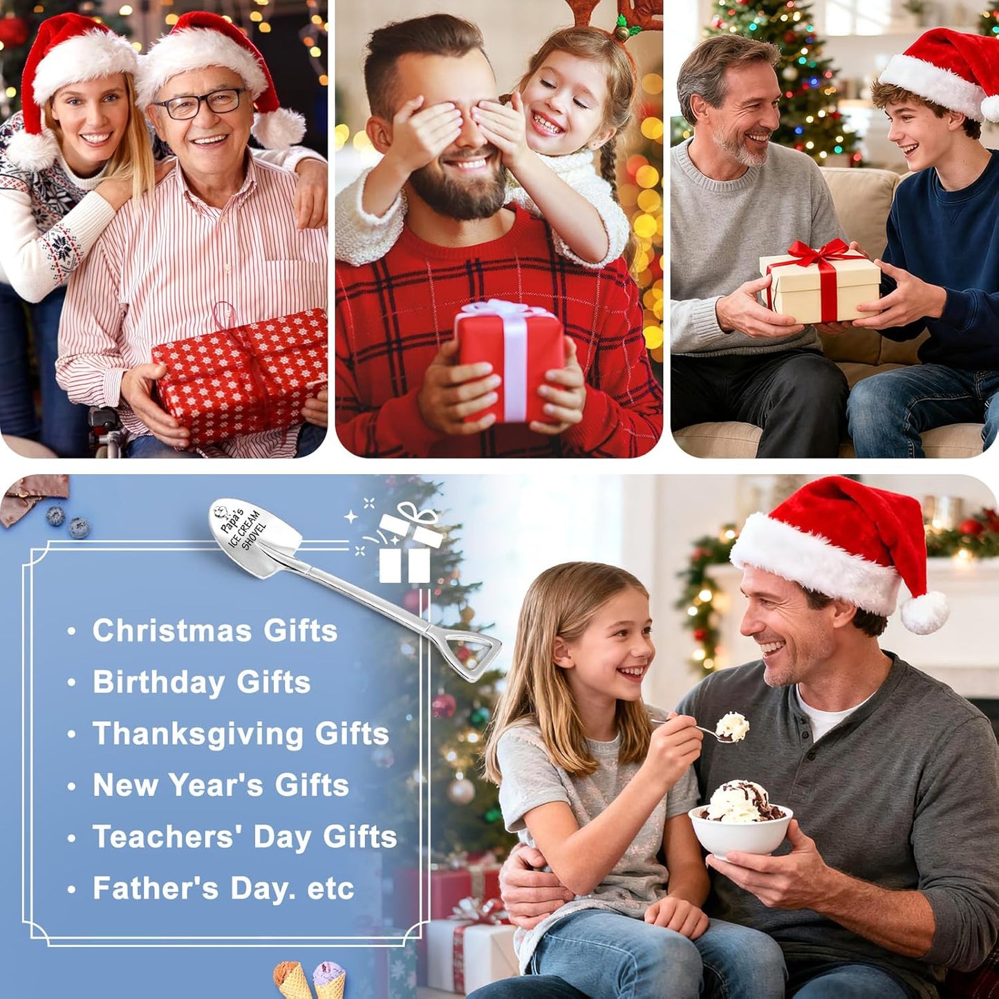 Christmas Unique Gifts for Papa from Daughter, Son, Wife - Funny Ice Cream Scoop Shovel Gifts for Dad, Daddy, Papa, Father-in-Law, Grandpa - Christmas Stocking Stuffers for Step Dad, Birthday Presents