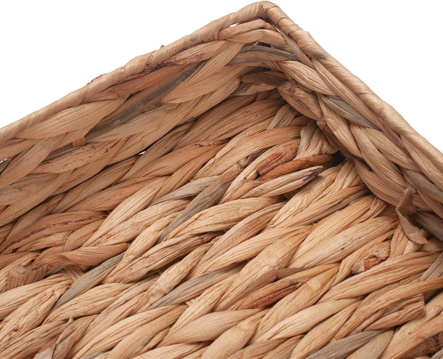 Water Hyacinth Rectangular Serving Tray for Coffee Table Natural Storage Baskets with Handles for Home and Kitchen Decor Set of 2