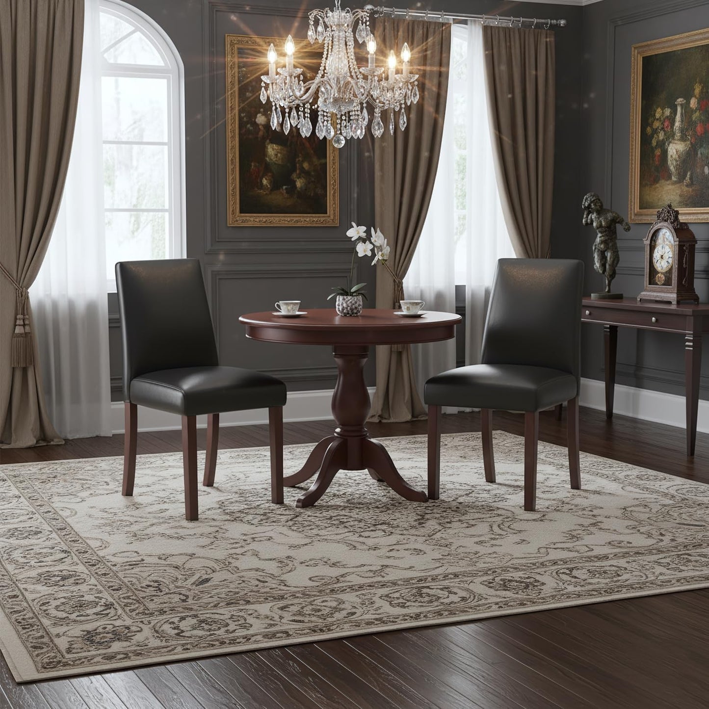 Dining Chairs Set of 2, Modern Faux Leather Dining Room Chair, Upholstered Parsons Kitchen Chairs for Restaurant & Cafe- Dark Brown