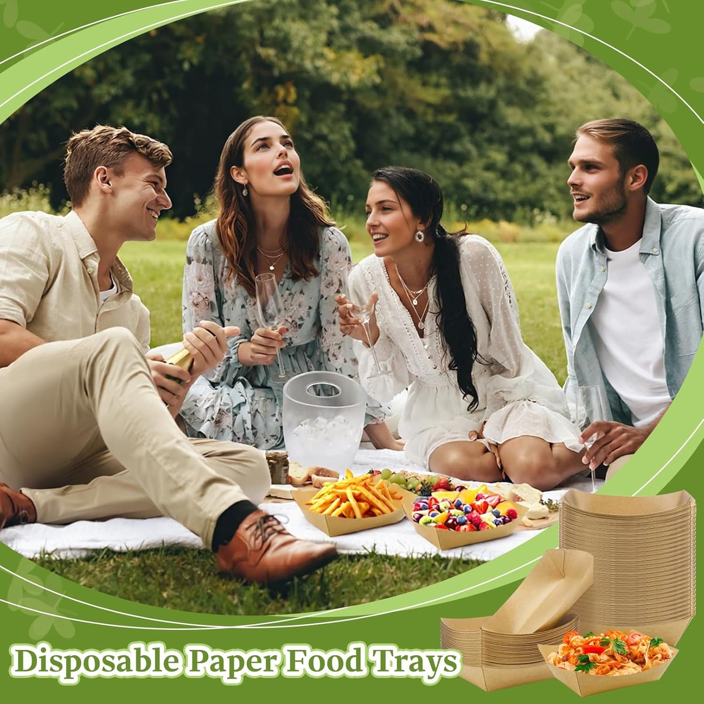 100 Pack 2lb Paper Food Trays, Brown Kraft Paper Food Boats, Heavy Duty Disposable Serving Basket, Disposable Nacho Trays for Party Snacks Nachos Fries Hot Dogs Tacos BBQ Popcorn