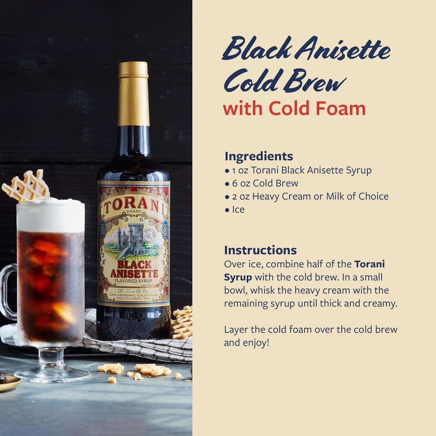 Torani Black Anisette Syrup, 100th Anniversary Flavor for Drinks, Glass Bottle with Pump Included, 25.4 Fl Oz