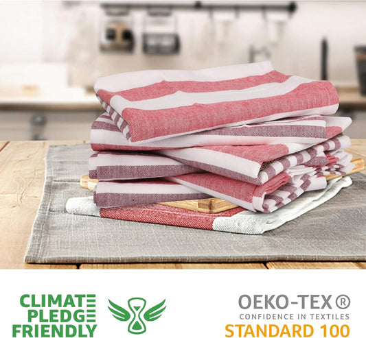 Urban Villa Christmas Dinner Napkins Horizontal Stripes Cloth Napkins Set of 12 Garnet/Red Color Dinner Napkins 20x20 Inches 100% Cotton Over Sized Cloth Napkins with Mitered Corners DinnerNapkins