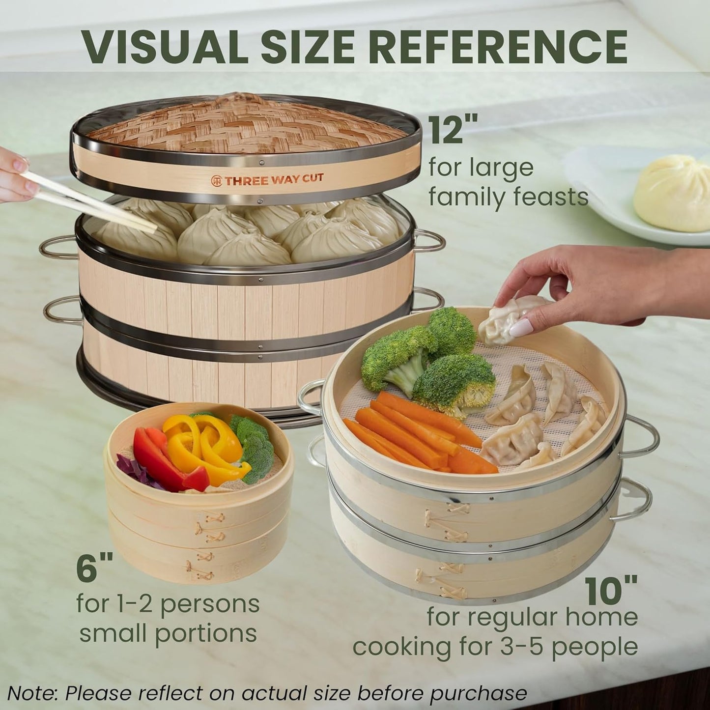 2 Tier Bamboo Steamer- 12" Baskets With Handle, Silicone Liner, Adapter, Molder Press For Cooking Vegetables Dumpling Press & Dough Cutter for Steaming Chinese Asian Food & Bao Bun, Dim Sum Potsticker