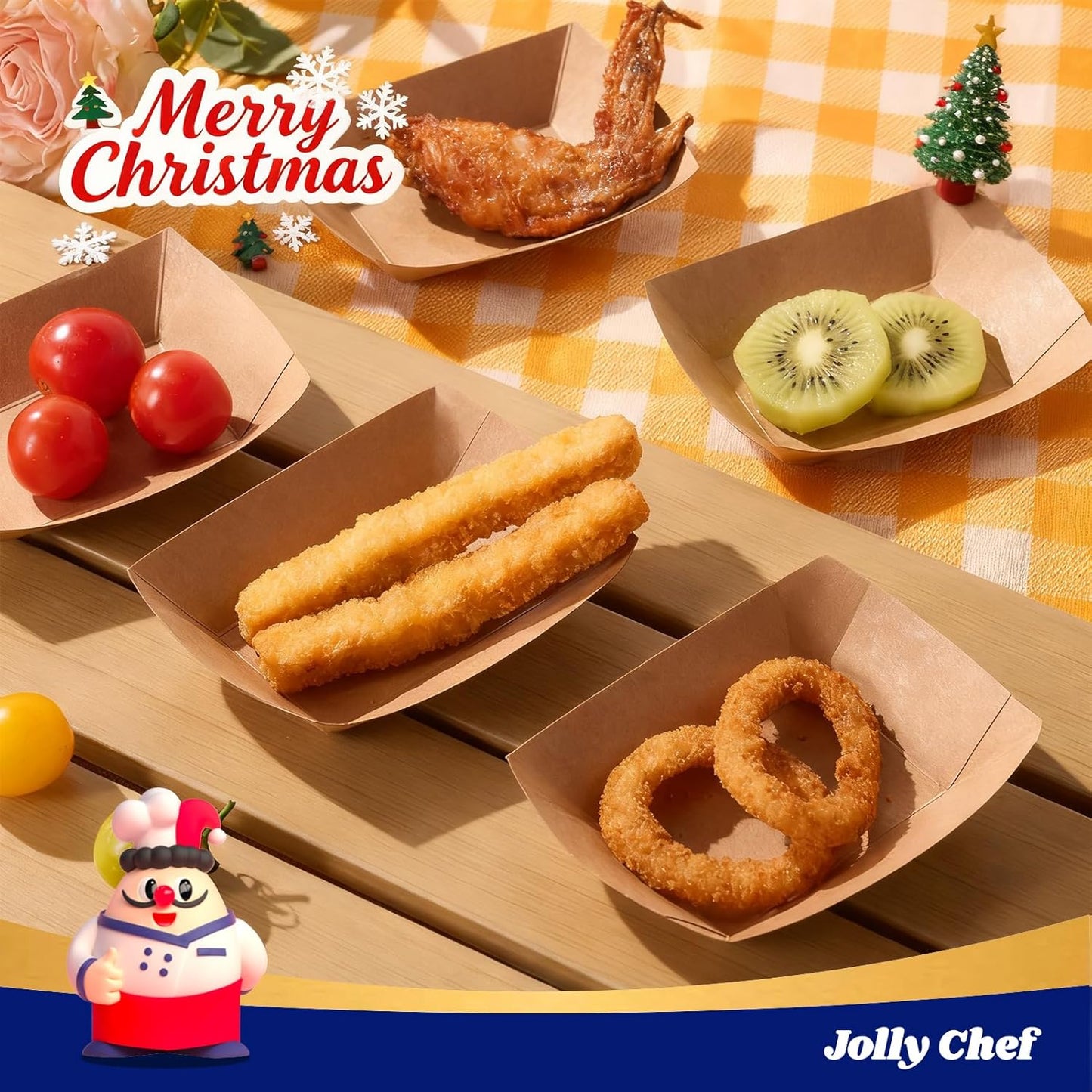 JOLLY CHEF 250 Pack 1/4 Lb Paper Food Trays, Mini Disposable Boat, Paper Food Serving Tray for Snack Dessert Taco Nacho (Tiny)