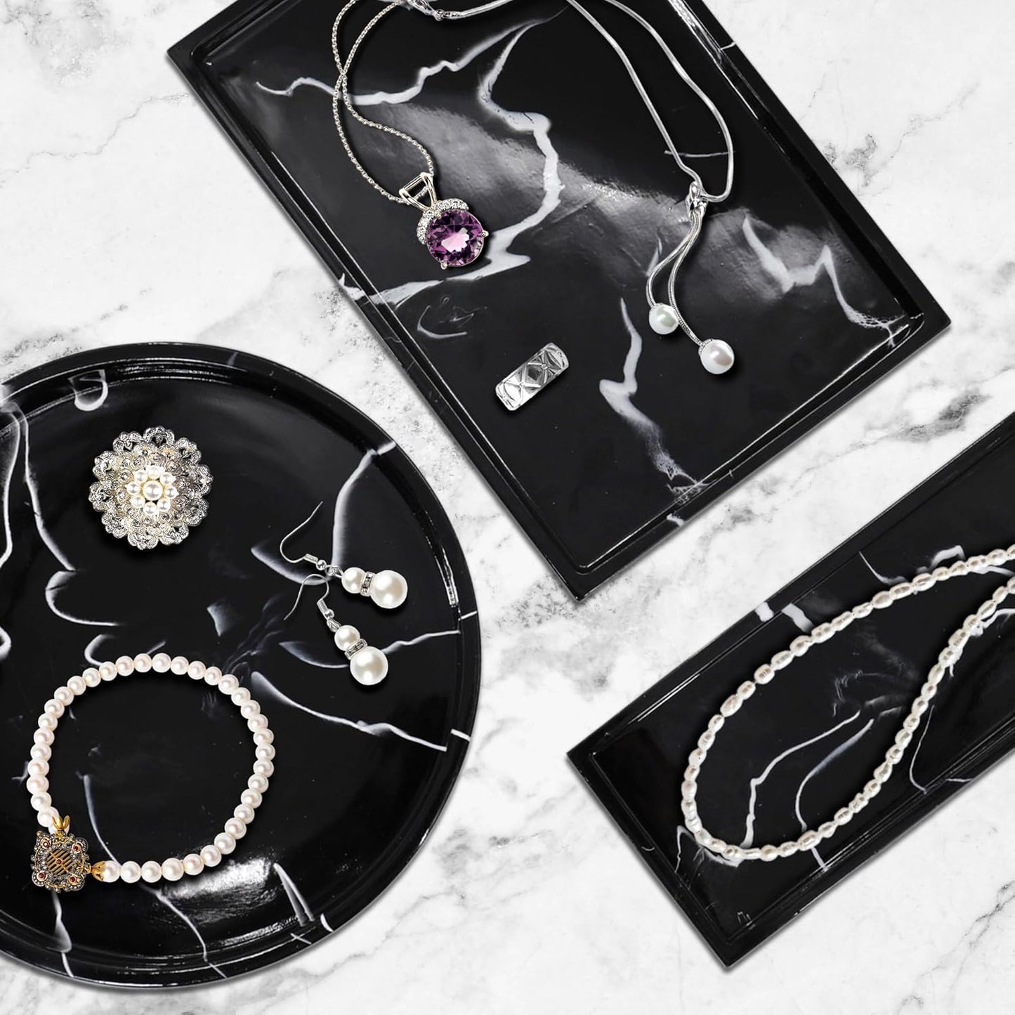 Jolitac Marble Bathroom Vanity Tray, Countertop Organizer for Perfume & Candles Pure Natural Vanity Tray 11.6"x4.5"x1.2" Genuine Marble Stone Holder for Bathroom/Kitchen/Dresser