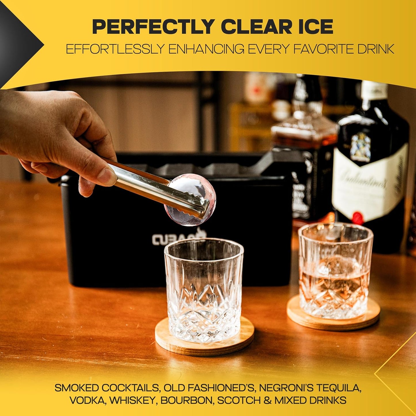 Clear Ice Ball Maker for Whiskey & Cocktails – 8 Large 2" Crystal Ice Spheres – Premium Hard Shell Directional Freezing Mold + Freezer Bag – Slow‑Melt Ice Balls by CUBARO