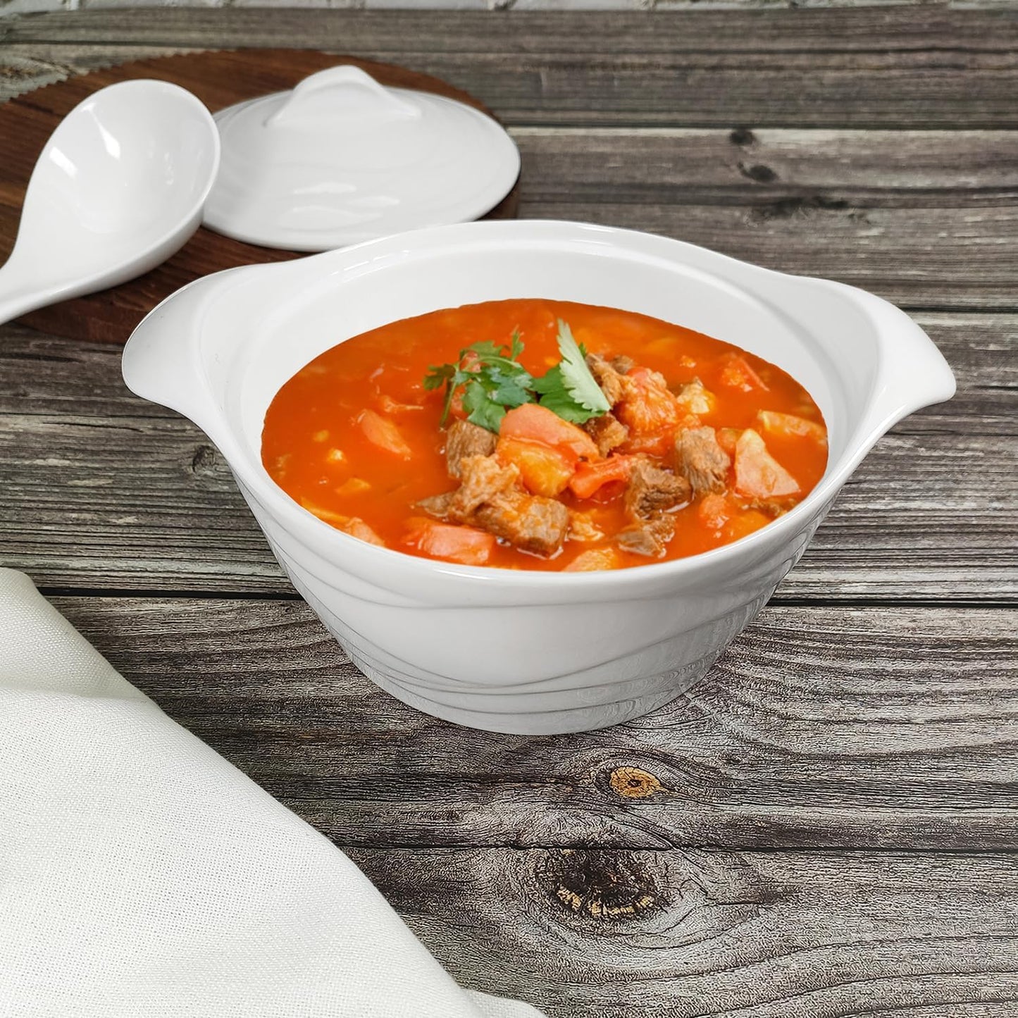 Casserole Dish 31.8 ounce French White Ceramic Bakeware Set with Lids, Chip and Crack Resistant Stoneware Baking Dish, Microwave, Dishwasher, Oven, Freezer and Fridge Safe (8.7 Inch)