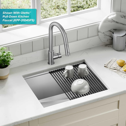 KRAUS Kore 23-Inch Undermount Workstation 16 Gauge Single Bowl Stainless Steel Kitchen Sink with Accessories, KWU111-23