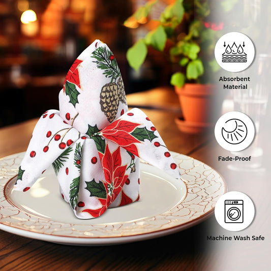 Urban Villa Cloth Napkins Set of 12(20x20 Inches)100% Cotton Napkins Cloth Washable Durable Reusable Absorbent Table Dinner Napkins Cloth for Christmas Hotel Lunch Restaurant Parties –Pine Cone Print