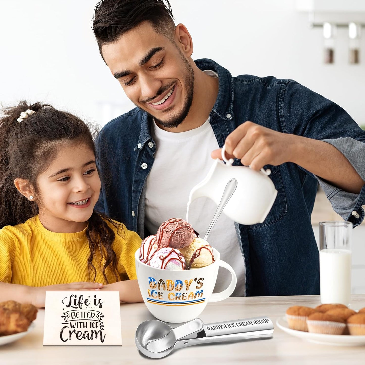 Christmas Daddy Gifts, Gifts for Dad from Daughter Birthday, Daddy's Ice Cream Bowl Scoop Shovel Spoon Set, DadIce Cream Gift from Son Daughter, Ideal Xmas Birthday Father's Day Gift for Him