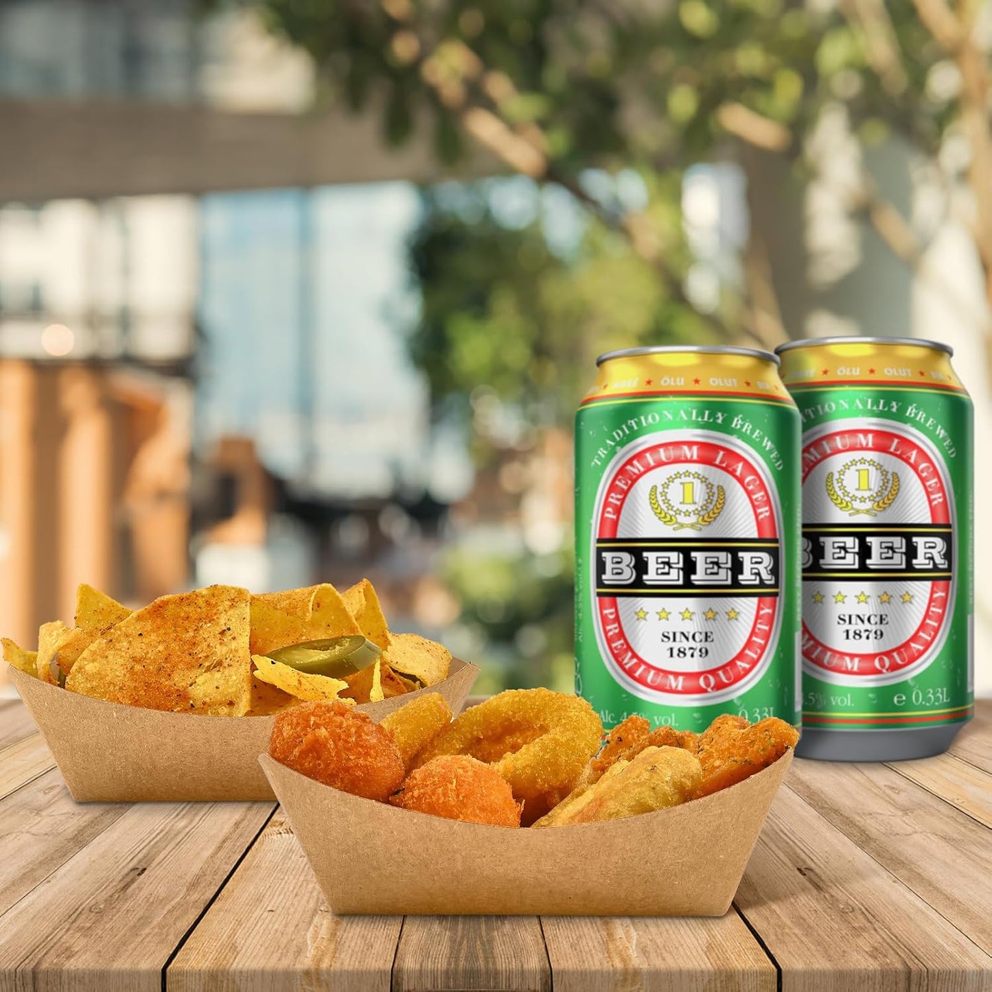 Ocmoiy 1lb Paper Food Trays, 100 Pack Heavy Duty Kraft Food Boats Holders Disposable Serving Basket Trays for Nachos, Fries, BBQ, Festivals, Party