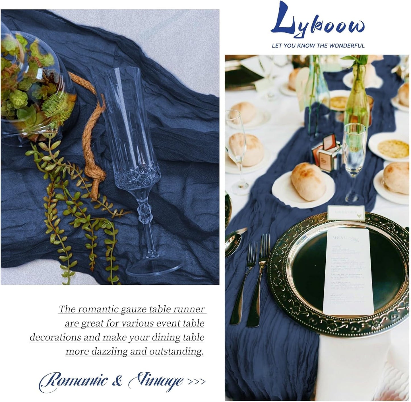 24 Packs Cheesecloth Table Runner Navy Blue,10 Ft Rustic Gauze Boho Wedding Table Runner Decoration, Wedding Table Decor Table Cloth for Wedding Party Bridal Shower Table,21.5x120in