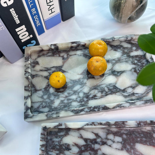 Natural Marble Vanity Tray, 9.8"x5.9" Genuine Calacatta Viola Marble Tray for Bathroom/Kitchen/Dresser