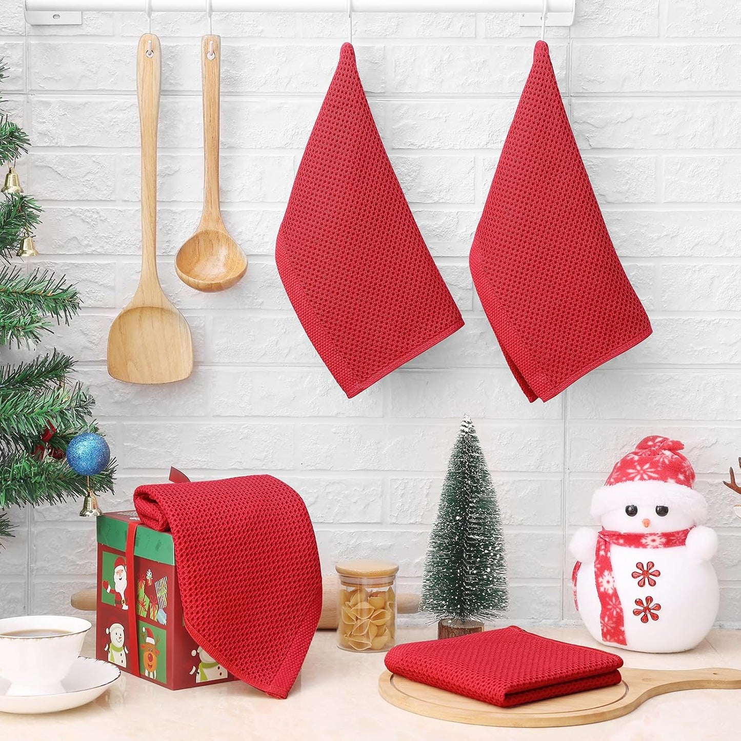 Homaxy 100% Cotton Waffle Weave Kitchen Dish Cloths, Ultra Soft Absorbent Quick Drying Dish Towels, 12 x 12 Inches, 12-Pack, Red