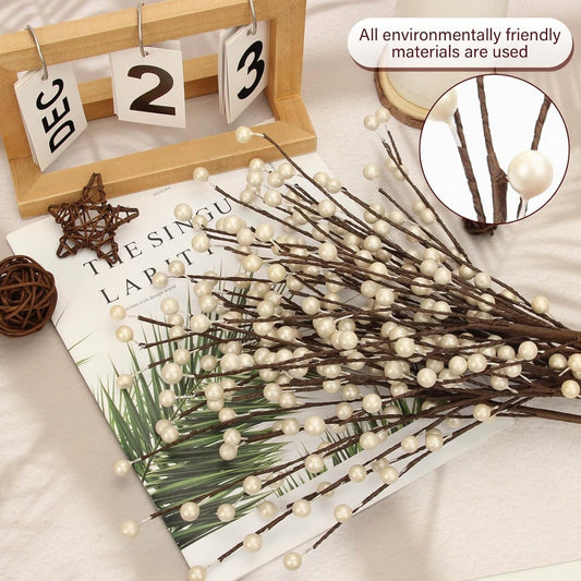 NBGV Winter Decorations 12Pcs Artificial Berry Stems White Berry Picks for Christmas Holiday Flower Arrangements Home Centerpieces DIY Ornaments