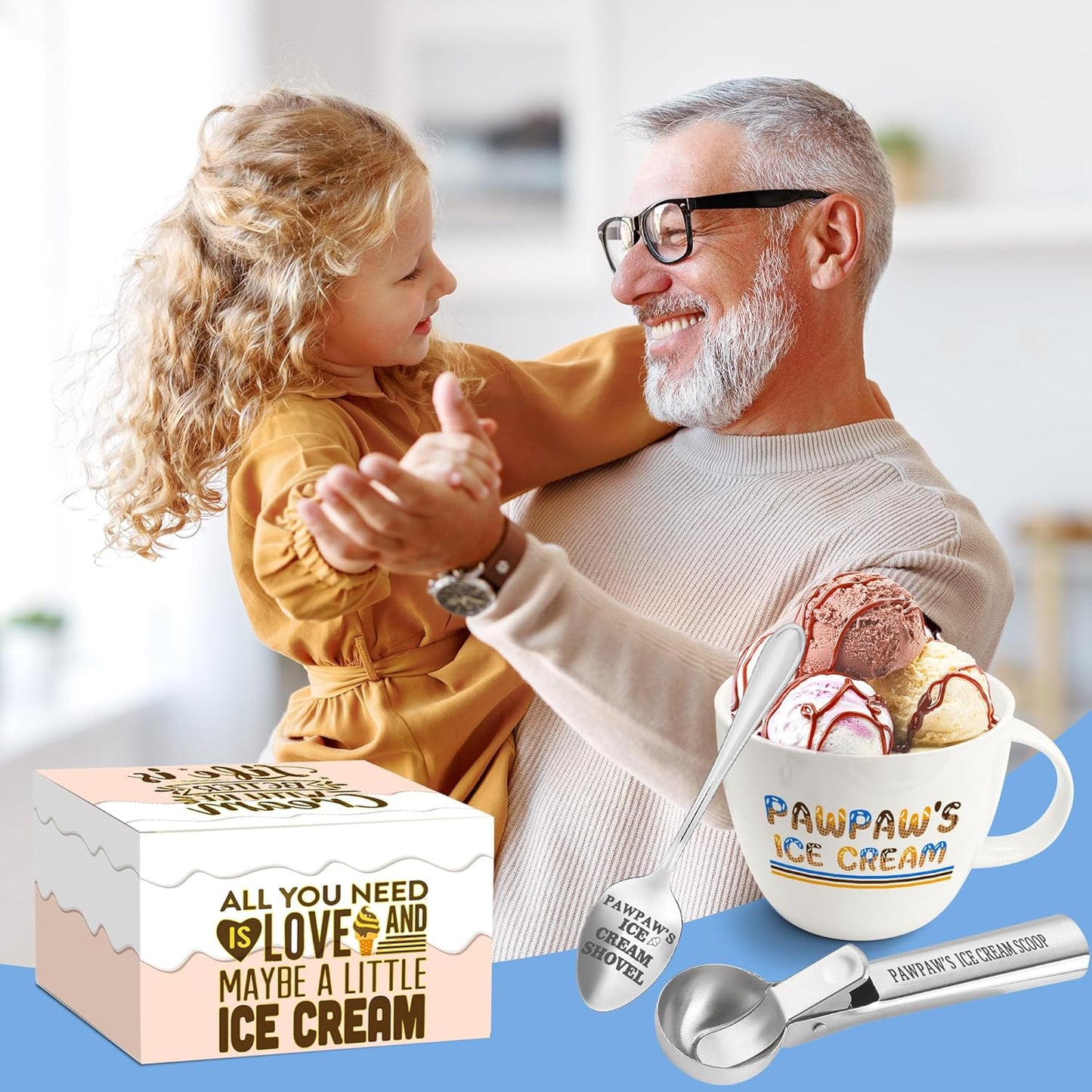 Pawpaw Gifts, Gifts for Him Paw Paw's Christmas, Paw Paw's Ice Cream Bowl Scoop Shovel Spoon Set, Paw-Paw’s Ice Cream Gift, Ideal Xmas Birthday Father's Day Man Gifts