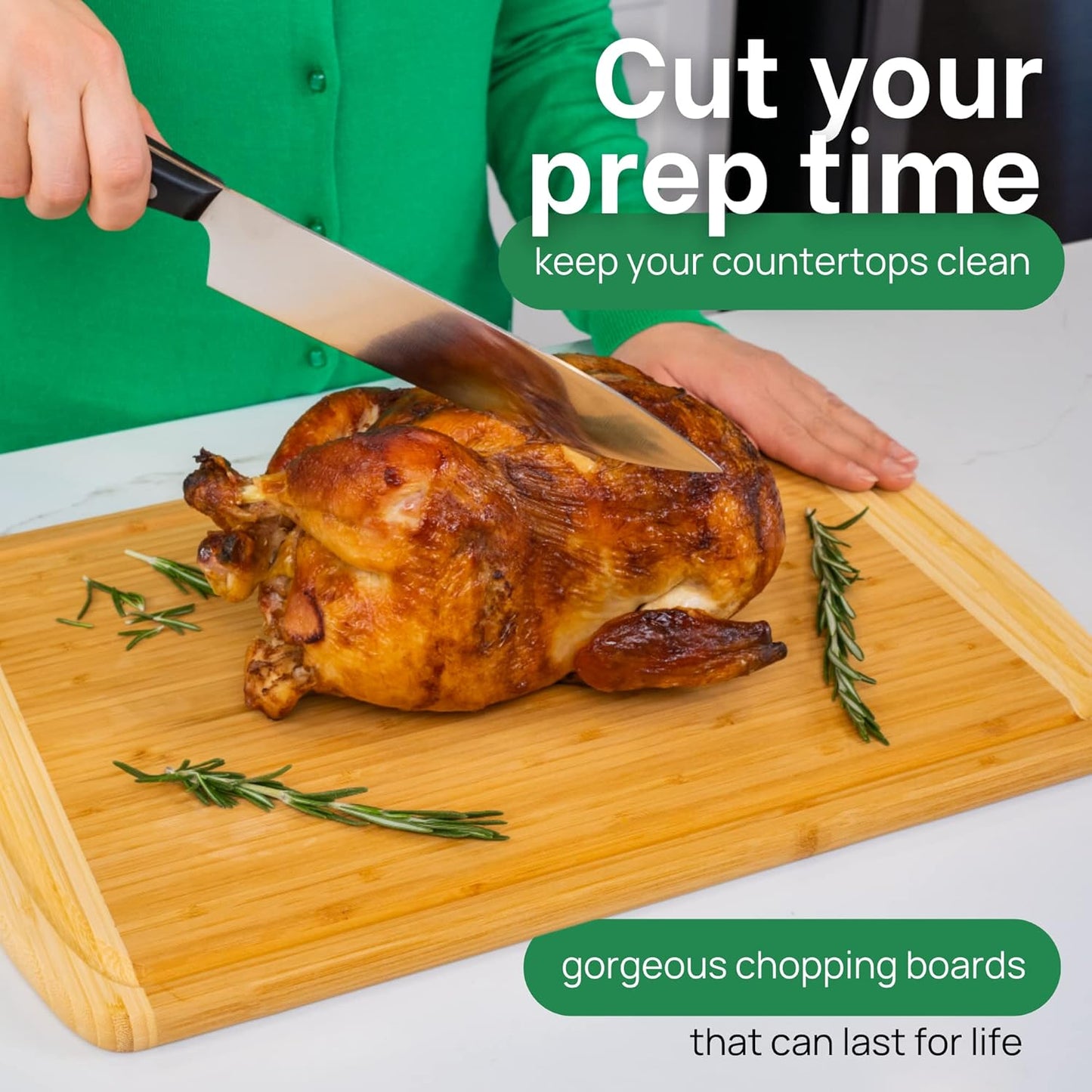 Organic 18 Inch Extra Large Bamboo Cutting Board with Lifetime Replacements - Non Toxic Wood Chopping Board with Juice Groove for Kitchen, Meat, Vegetables, and Food Prep Prep by Greener Chef