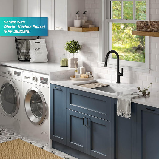 Kraus KGUW1-33WH-100-100, Bellucci Workstation 32 in. Undermount Granite Composite Single Bowl Kitchen Sink in White with WasteGuard 1 HP Continuous Feed Garbage Disposal and Accessories