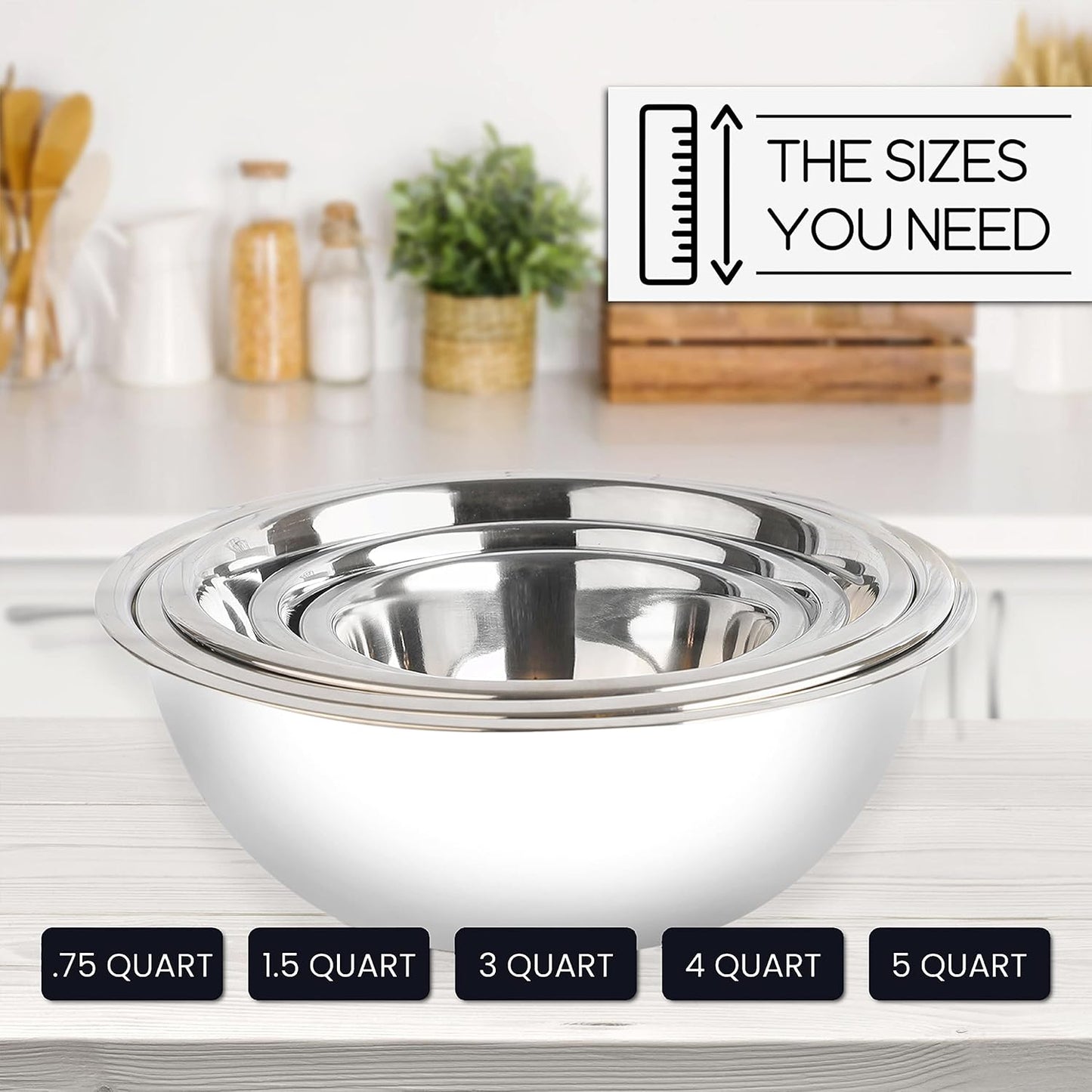 WHYSKO Meal Prep Stainless Steel Mixing Bowls Set, Home, Refrigerator, and Kitchen Food Storage Organizers | Ecofriendly, Reusable, Heavy Duty (White)