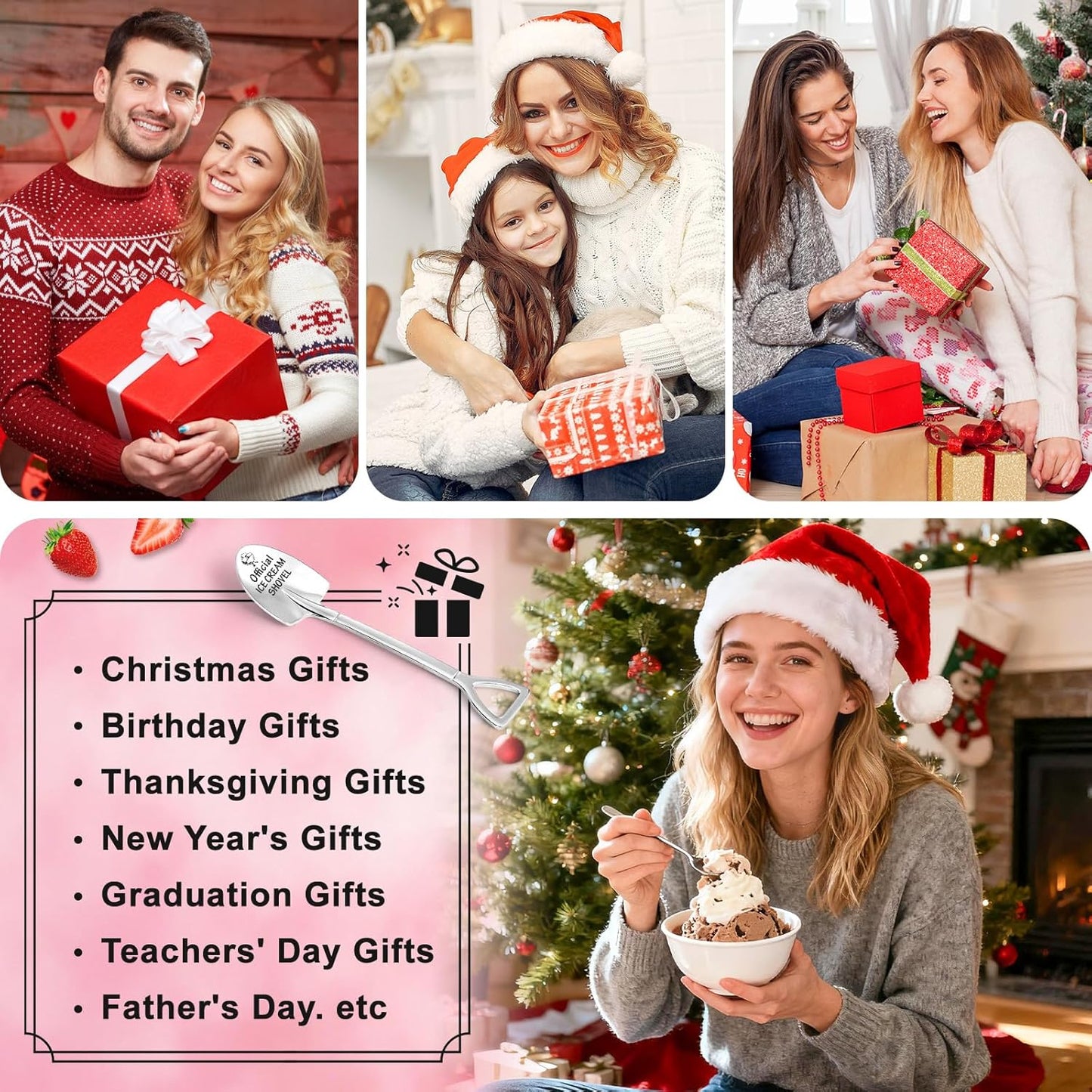 Ice Cream Lovers Engraved Spoon Birthday Easter Gifts for Women Friends Sister Brother Daughter Son, Valentines Gifts for Couple Husband Wife -Official Ice Cream Shovel Scoop