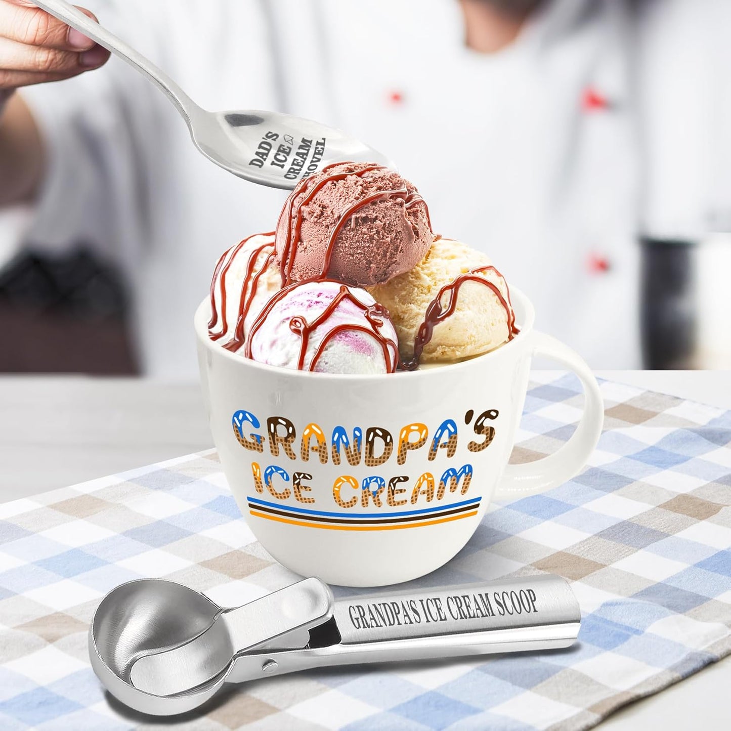 Fathers Day Grandpa Gifts, Grandpa Gift from Granddaughter, Grandpa's Ice Cream Bowl Scoop Shovel Spoon Set, Christmas Birthday Father's Day from Grandkids
