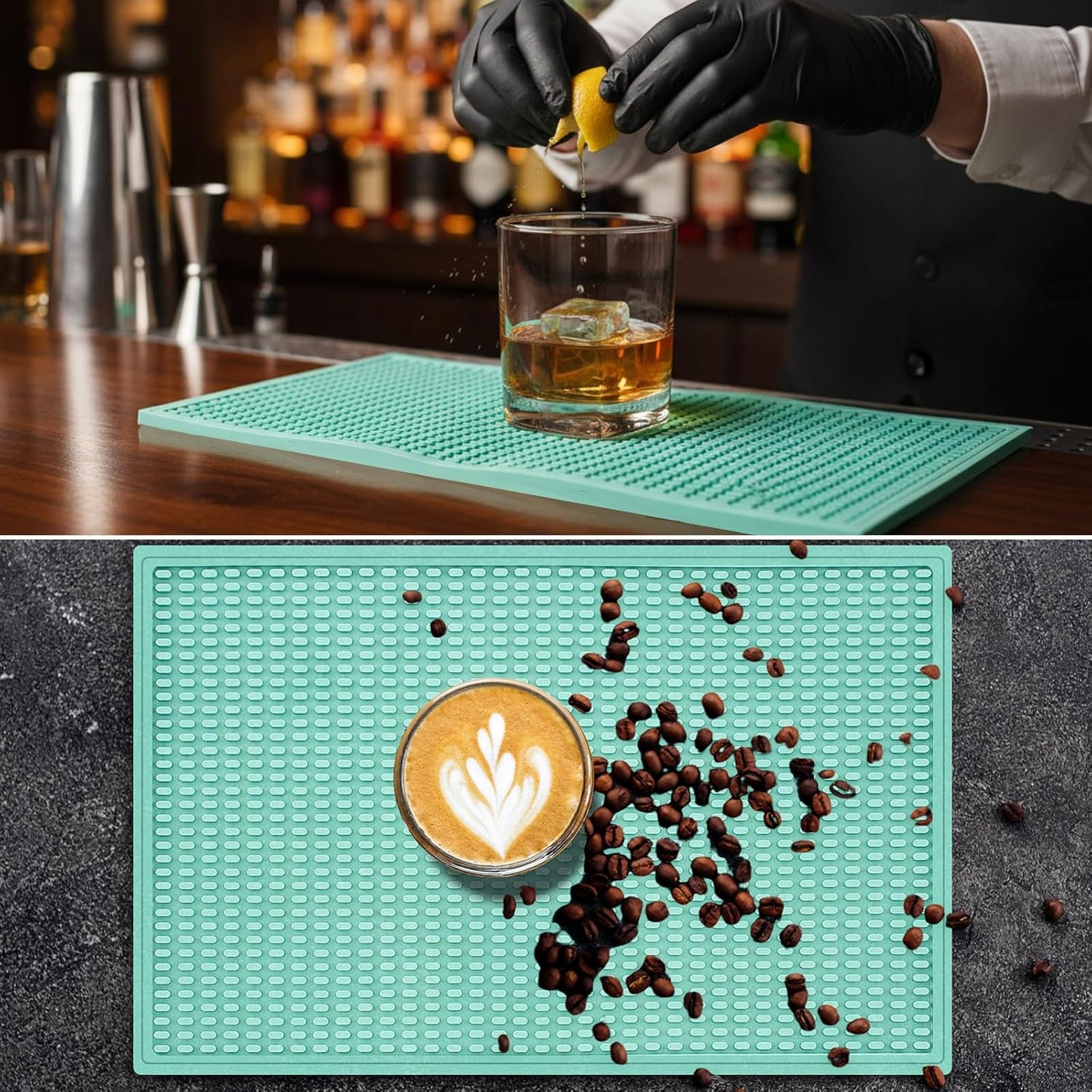 Tioncy 4 Pcs Bar Mat for Countertop 18x12 Inch Christmas Green Non Slip Rubber Mat for Sink, Essential Supplies Bartending Accessories for Christmas Home Kitchen, Restaurants, Coffee Bar Decoration