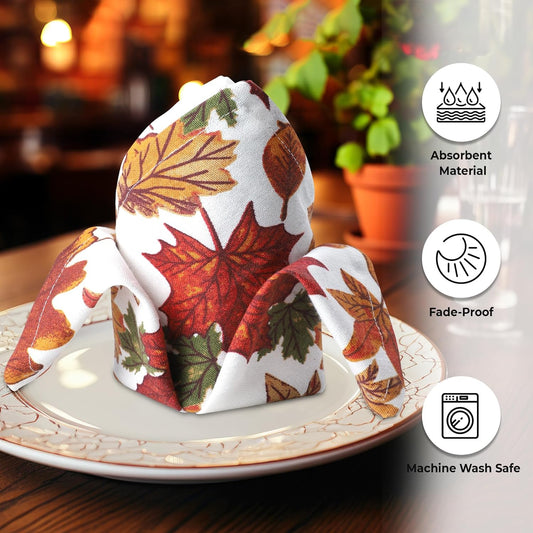 Urban Villa Cloth Napkins Set of 12 20x20 Inches 100% Cotton Napkins Cloth Washable Durable Reusable Absorbent Table Dinner Napkins Cloth for Thanksgiving Hotel Lunch Restaurant Parties – Leaves Print