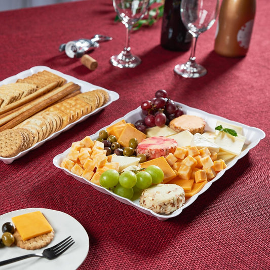 Plasticpro Plastic Serving Trays - Serving Platters Rectangle 9X13 Disposable Party Dish 8 White Trays
