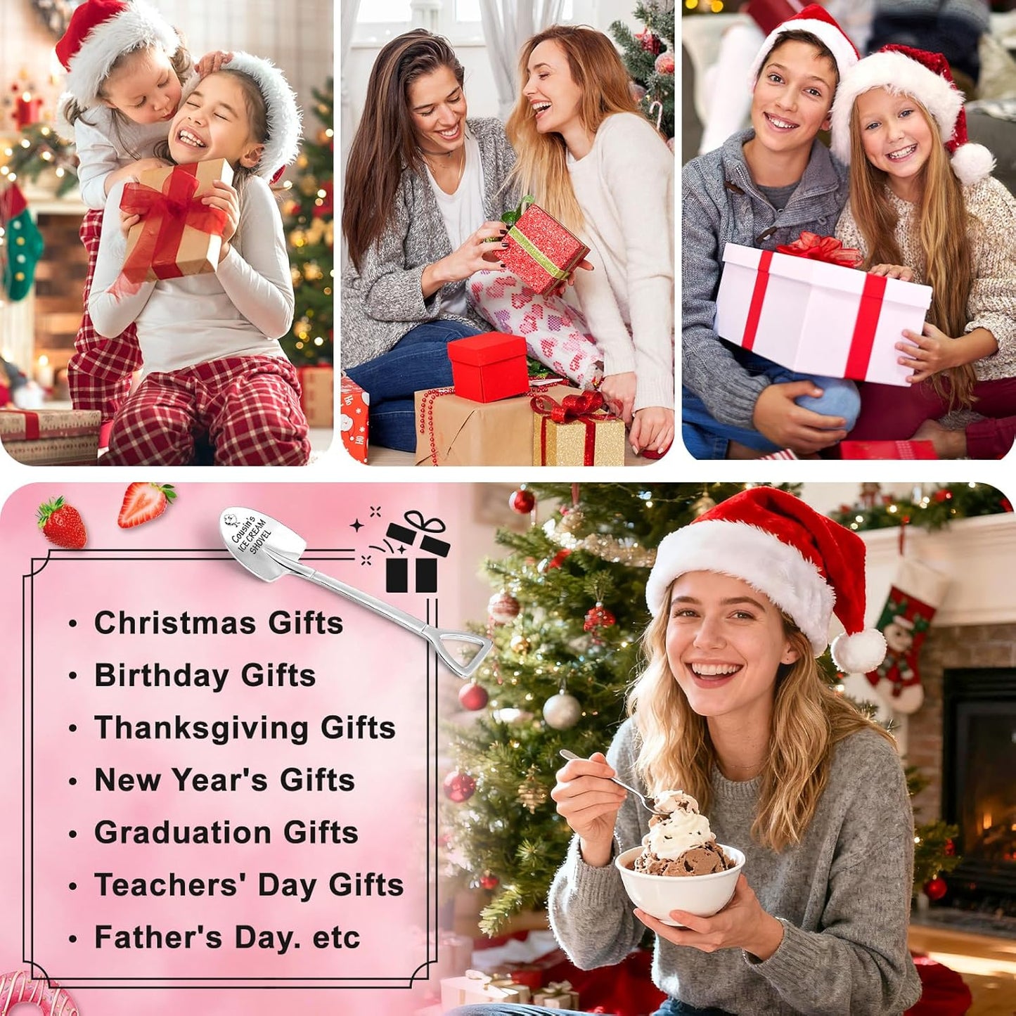 Christmas Unique Gifts for Cousin from Mom, Dad, Sister, Brother - Funny Ice Cream Scoop Shovel Gifts for Cousin - Christmas Stocking Stuffers for Cousin's, Birthday Presents