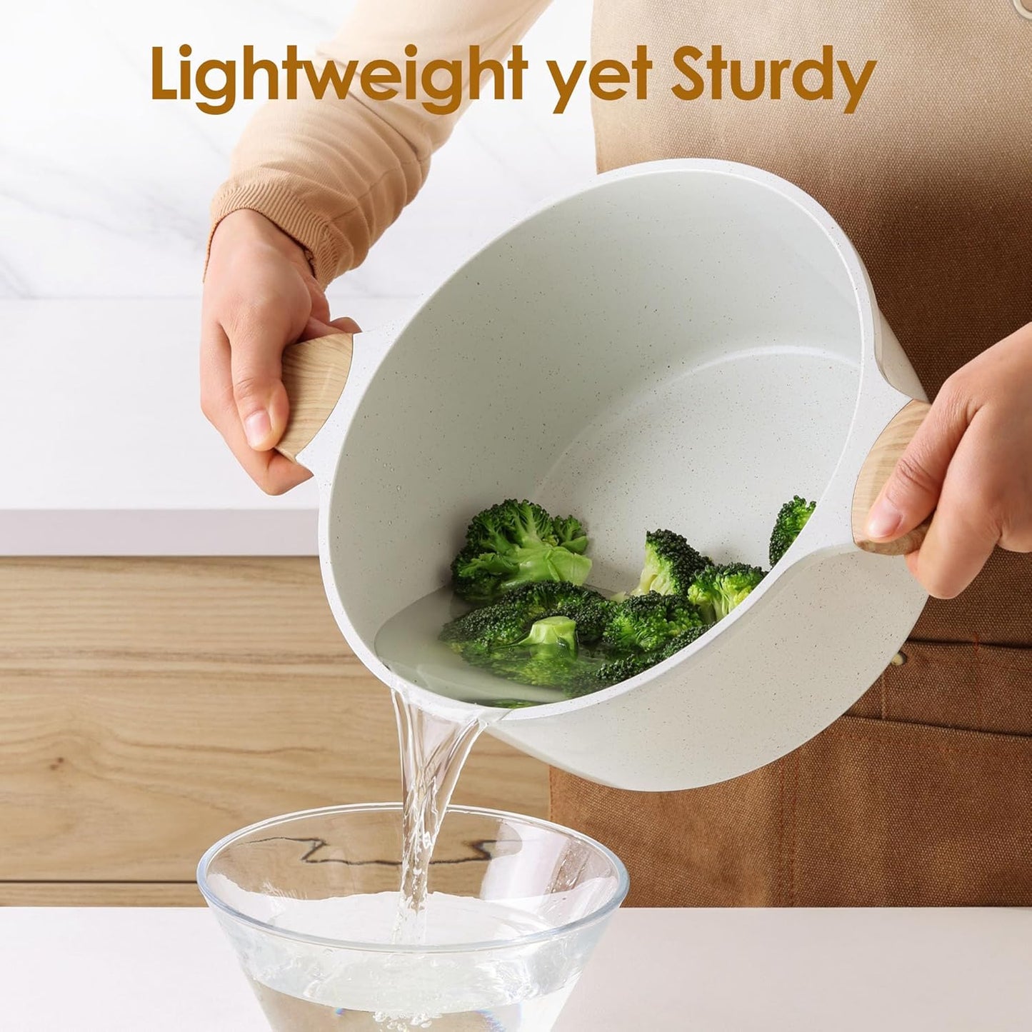 SENSARTE Ceramic Nonstick Stock Pot with Lid, 7 Qt Induction Cooking Pot with Tempered Glass Lid, Stew Pot for Soup and Oatmeal, Pasta Casserole, Free of PFAS & PTFE, White