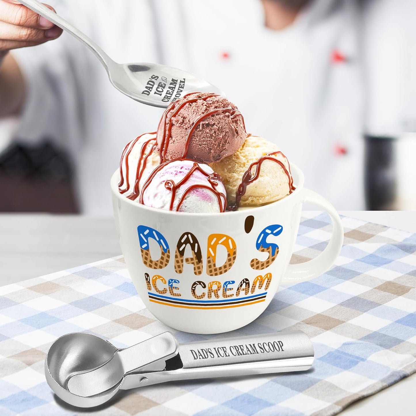 Christmas Dad Gifts, Gifts for Dad from Daughter Birthday, Dad's Ice Cream Bowl Scoop Shovel Spoon Set, Daddy Ice Cream Gift from Son Daughter, Ideal Xmas Birthday Father's Day Gift for Him