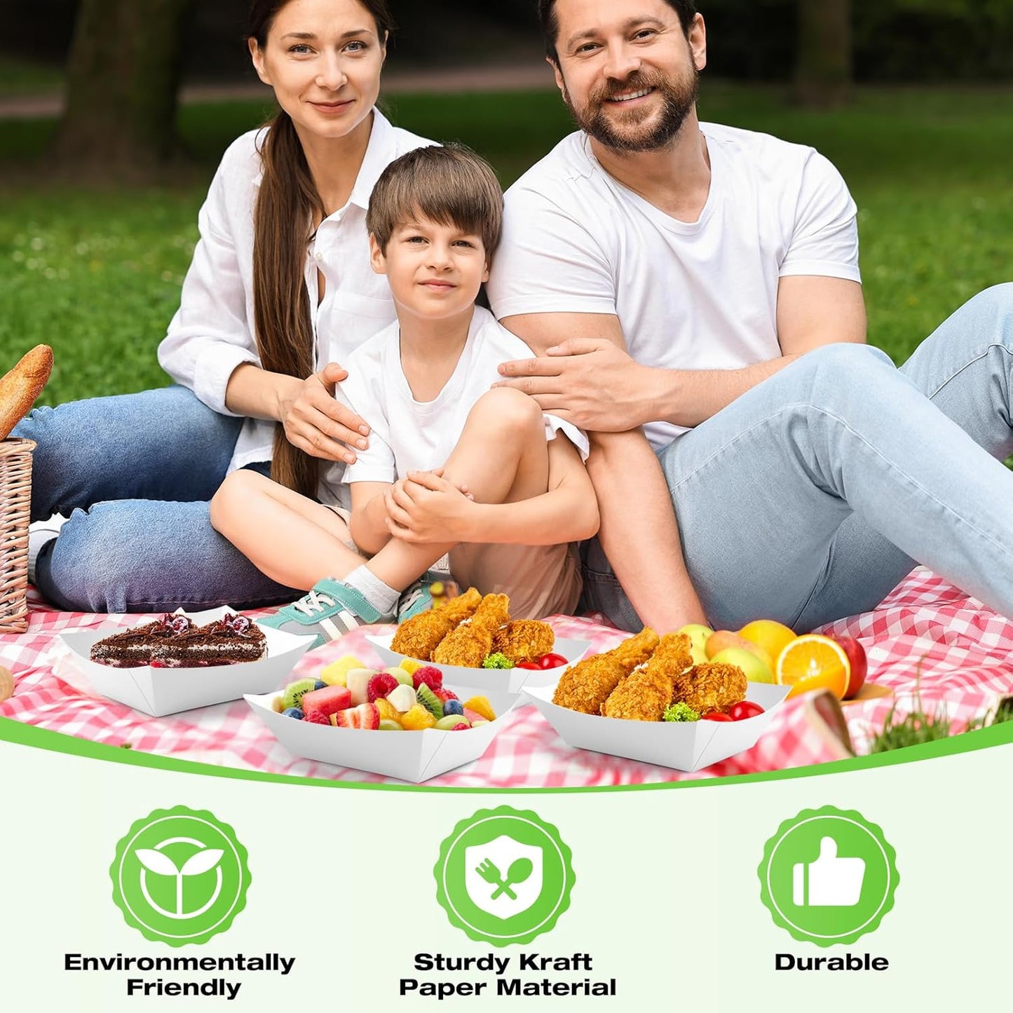 125 Pack Paper Food Trays, 1 LB White Food Boats, Disposable Kraft Paper Nacho Trays, Heavy Duty Serving Tray Boat, Disposable Serving Boats for Nachos Fries Tacos, Grease Resistant