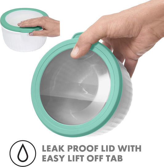 Oggi Prep, Store & Serve Plastic Bowl w/See-Thru Lid- Dishwasher, Microwave & Freezer Safe, (0.7 qt) White/Aqua