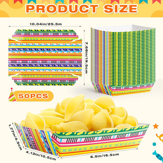 50 Pcs Mexican Taco Trays, Paper Food Trays, Mexican Nacho Tray,Disposable Food Tray, Disposable Serving Boats for Hot Dog Taco Cinco De Mayo Birthday Party Supplies