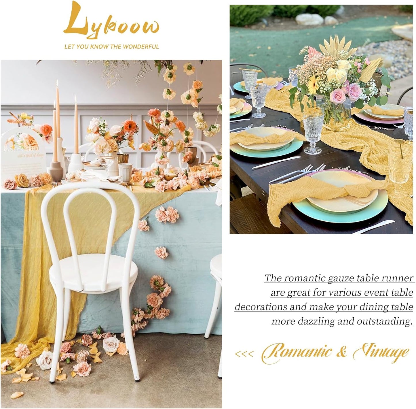 15 Packs Cheesecloth Table Runner Gold,10 Ft Rustic Gauze Boho Wedding Table Runner Decoration, Wedding Table Decor Table Cloth for Wedding Party Bridal Shower Table,21.5x120in