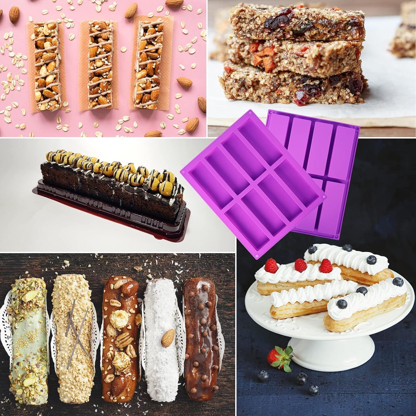 3 Pack Granola Bar Mold Silicone Mold,8 Cavity Rectangle Energy,Cereal Bar Molds for Ganache, Chocolate Bar, Truffles, Cheesecake