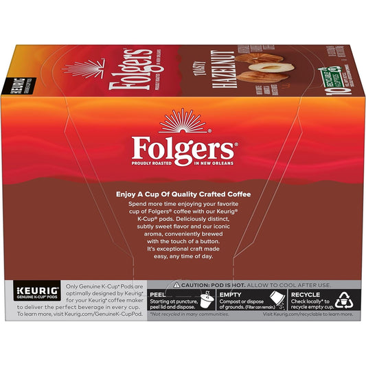 Folgers Toasty Hazelnut Artificially Flavored Coffee, Keurig K-Cup Pods, 10 Count Box