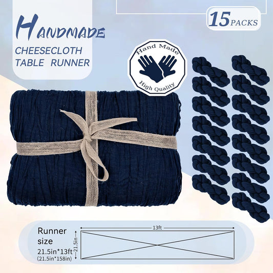 15 Packs Cheesecloth Table Runner Navy Blue,13 Ft Dark Blue Rustic Gauze Boho Wedding Table Runner Decoration, Wedding Table Decor Table Cloth for Wedding Party Bridal Shower Table,21.5x157in
