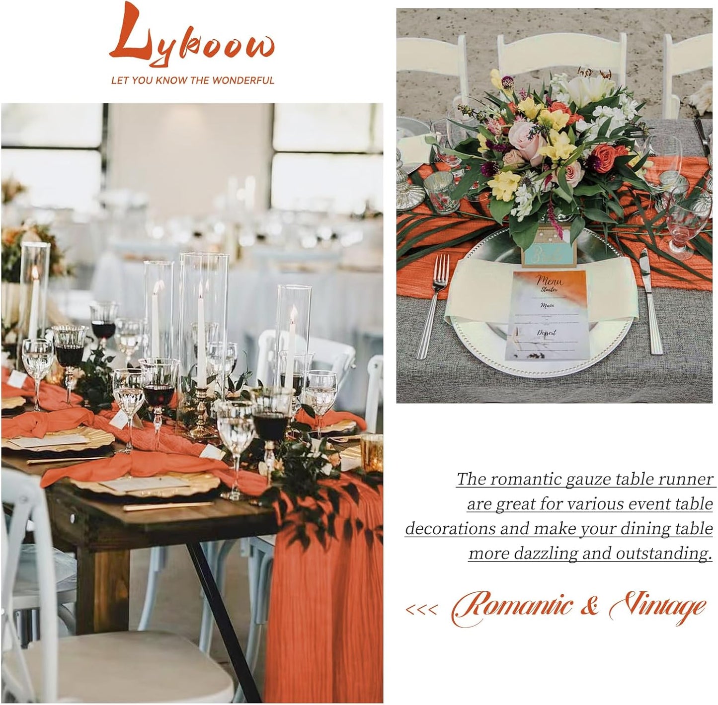 15 Packs Cheesecloth Table Runner Orange, 10 Ft Burnt Orange Table Runner for Wedding, Rustic Gauze Boho Decoration for Wedding Party Bridal Shower,21.5x120in