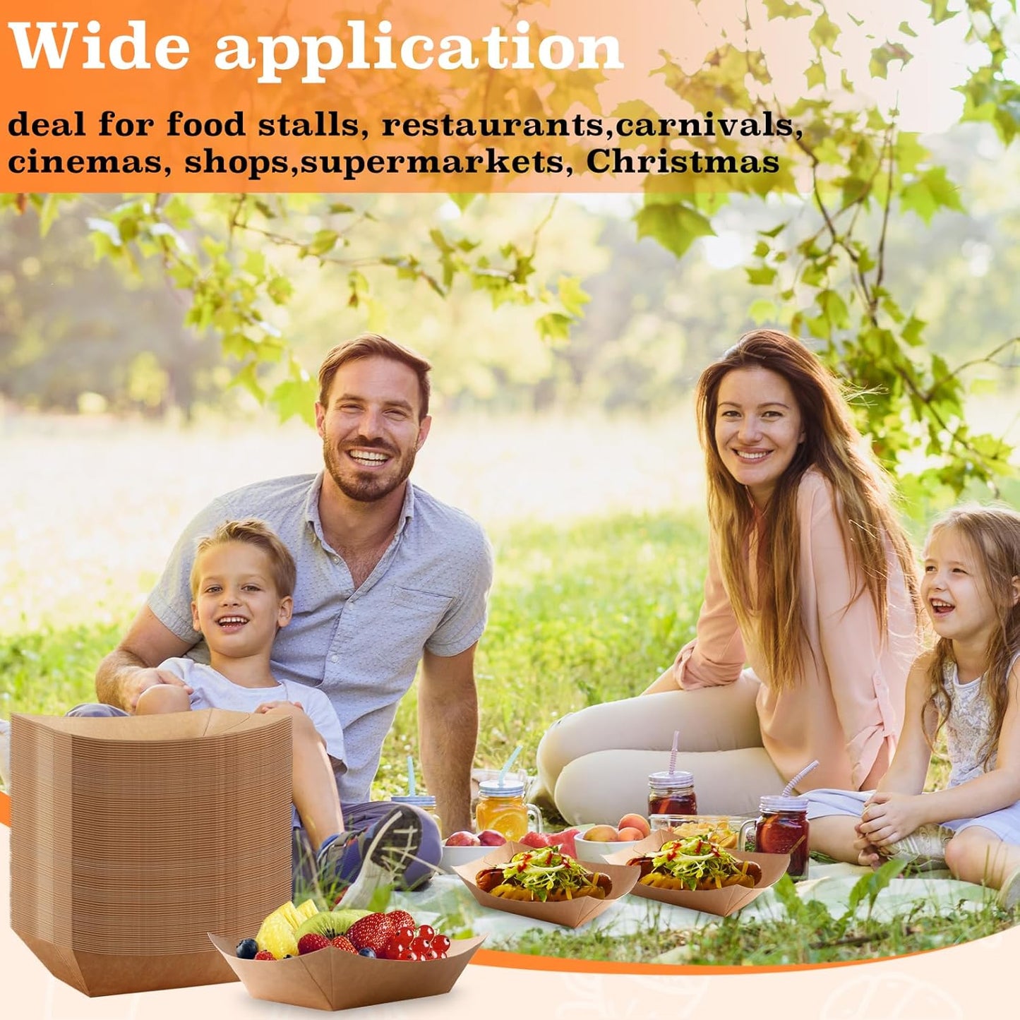 3lb Paper Food Trays, 250 Pcs Disposable Paper Food Boats, Disposable Nacho Trays, Kraft Serving Boats, Party Serving Tray for Nachos, Snacks, Chips, Hot Dogs, Popcorn, Party, Picnic, Wedding