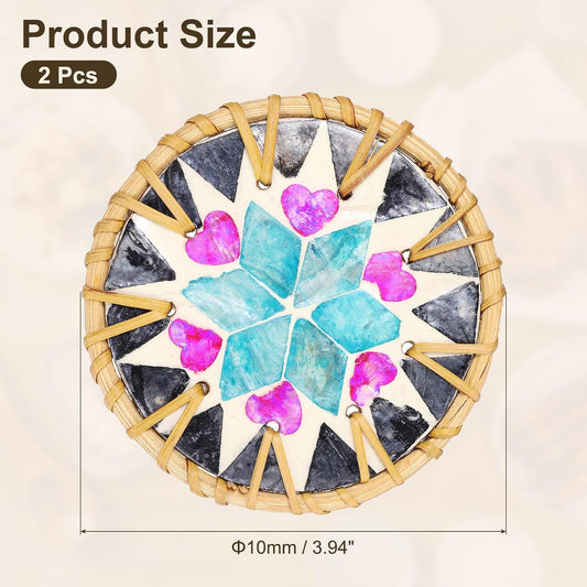 uxcell 2Pcs Handmade Woven Rattan Coasters, Heat-Resistant Drink Coasters for Coffee Table Dining Room Kitchen Coffee Wine Decor, Blue Diamond