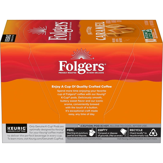 Folgers Buttery Caramel Artificially Flavored Coffee, Keurig K-Cup Pods, 10 Count Box