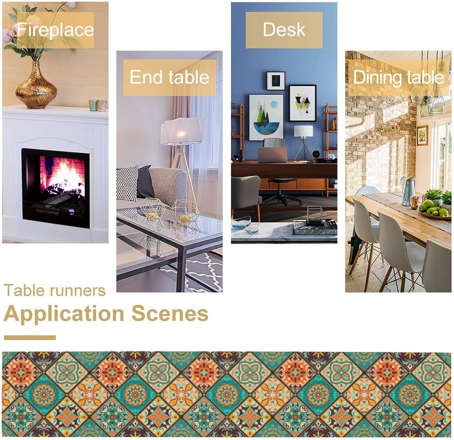 Vintage Bohemian Table Runner, Retro Floral Old Countryside Pattern Farmhouse Table Runner for Kitchen Home Party Dining Room Holiday Coffee 13x108 Inch