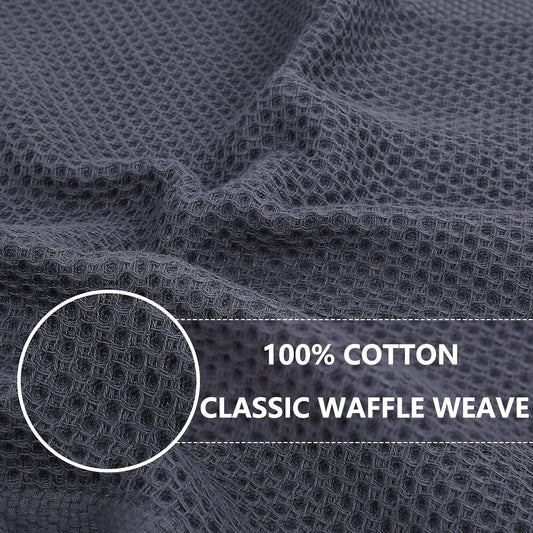 Homaxy 100% Cotton Waffle Weave Kitchen Dish Towels, Ultra Soft Absorbent Quick Drying Cleaning Towel, 13 x 28 Inches, 4-Pack, Dark Grey