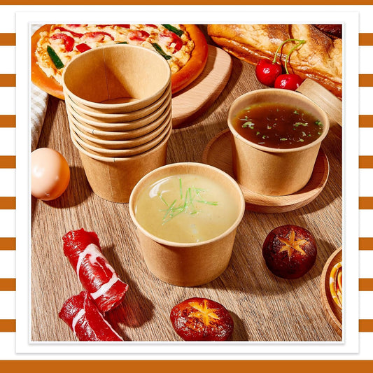 Sabary 50 Pack 8 oz Paper Soup Containers with Lid Disposable Kraft Soup Food Bowl Microwavable Food Storage Ice Cream Containers Nice for Restaurants (Brown)