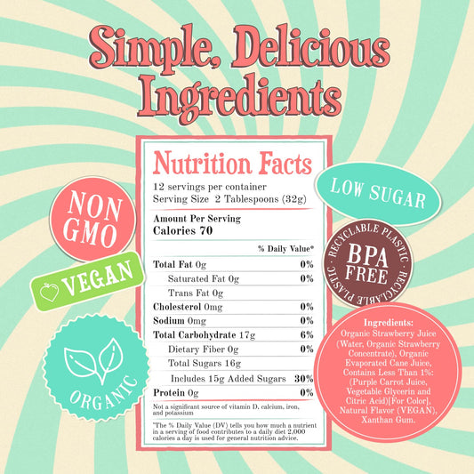 Wäbry Organic Strawberry Syrup – 14.9oz (420g), Natural Fruit Syrups for Drinks, Coffee, Shaved Ice and Ice cream, Vegan, Non-GMO, Gluten-Free Snow Cone Syrup – BPA-Free Plastic Bottle