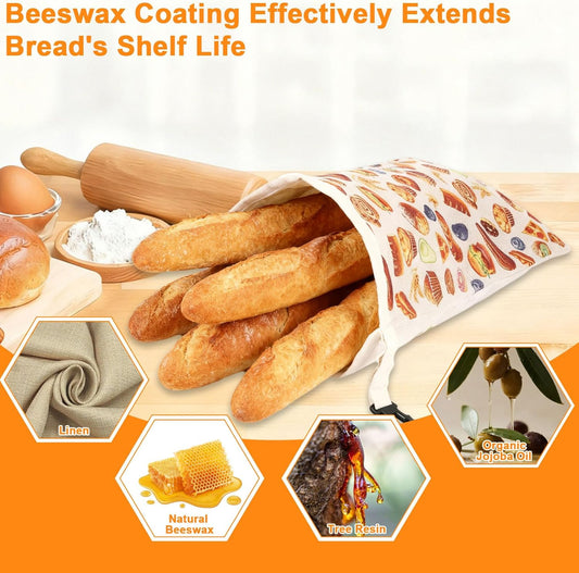 2 Pack Beeswax Bread Bags for Homemade Bread Sourdough,Reusable Organic Linen Beeswax Sourdough Bread Bags with Linen Bowl Cover,17 x 13" Food Storage Cloth Bread Bag-Keeps Bakes Fresh Longer