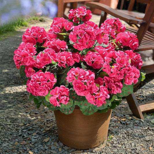 Artificial Geranium Fake Flowers for Outdoors Decoration, 6 Bundles Silk Geraniums Flower UV Resistant Look Real Faux Plants for Outside Planter Front Door Garden Patio Balcony Yard Home, Hot Pink
