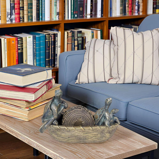 Turtle Coasters Set of 5 Rustic Coasters in Handmade Canoe Turtle Log Cabin Decor for The Home Drink Round Table Coffee Mug Wine Beer Bar Decorative Bronze